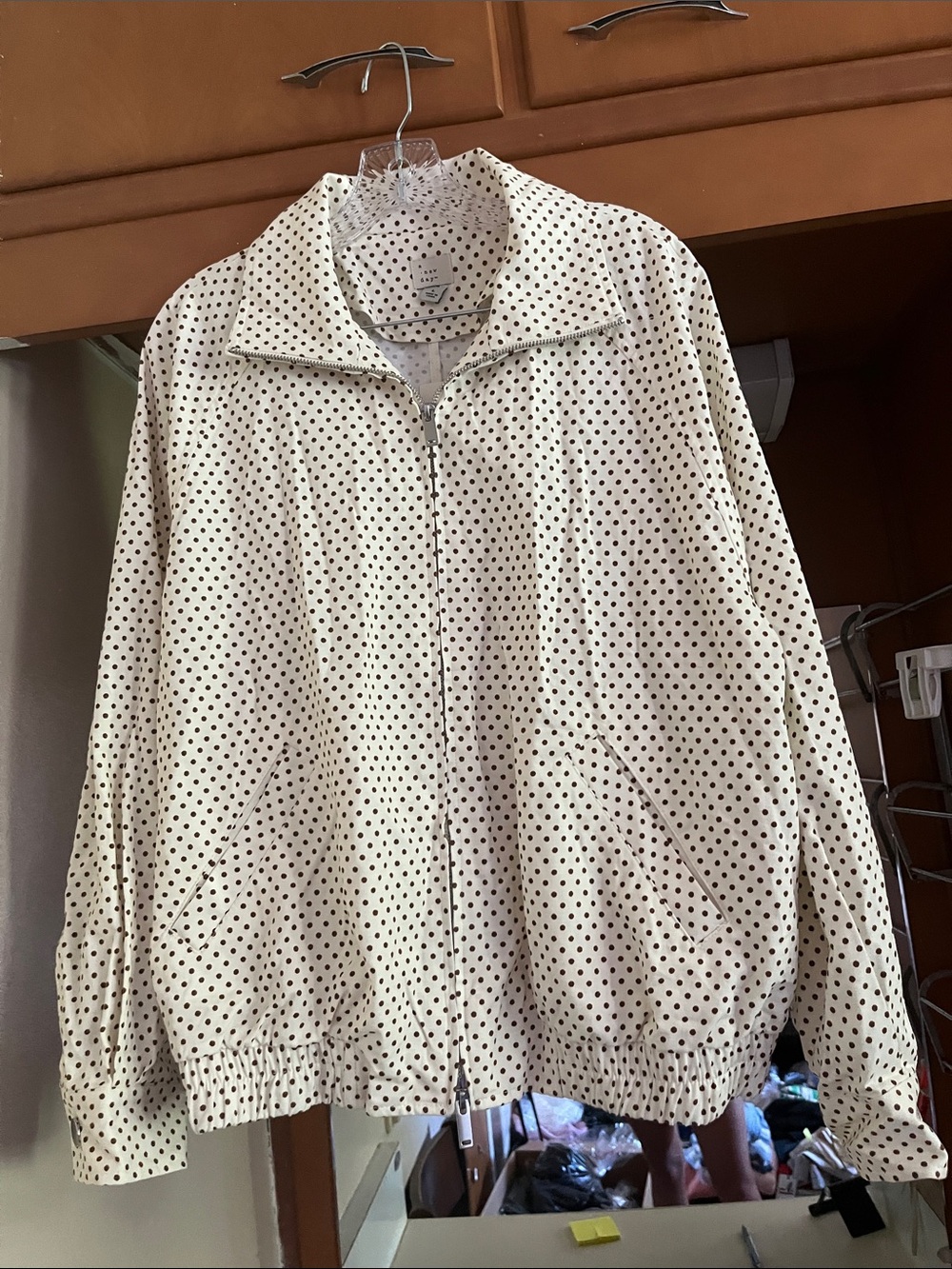 a new day Cream and Brown Polka Dot Bomber Jacket